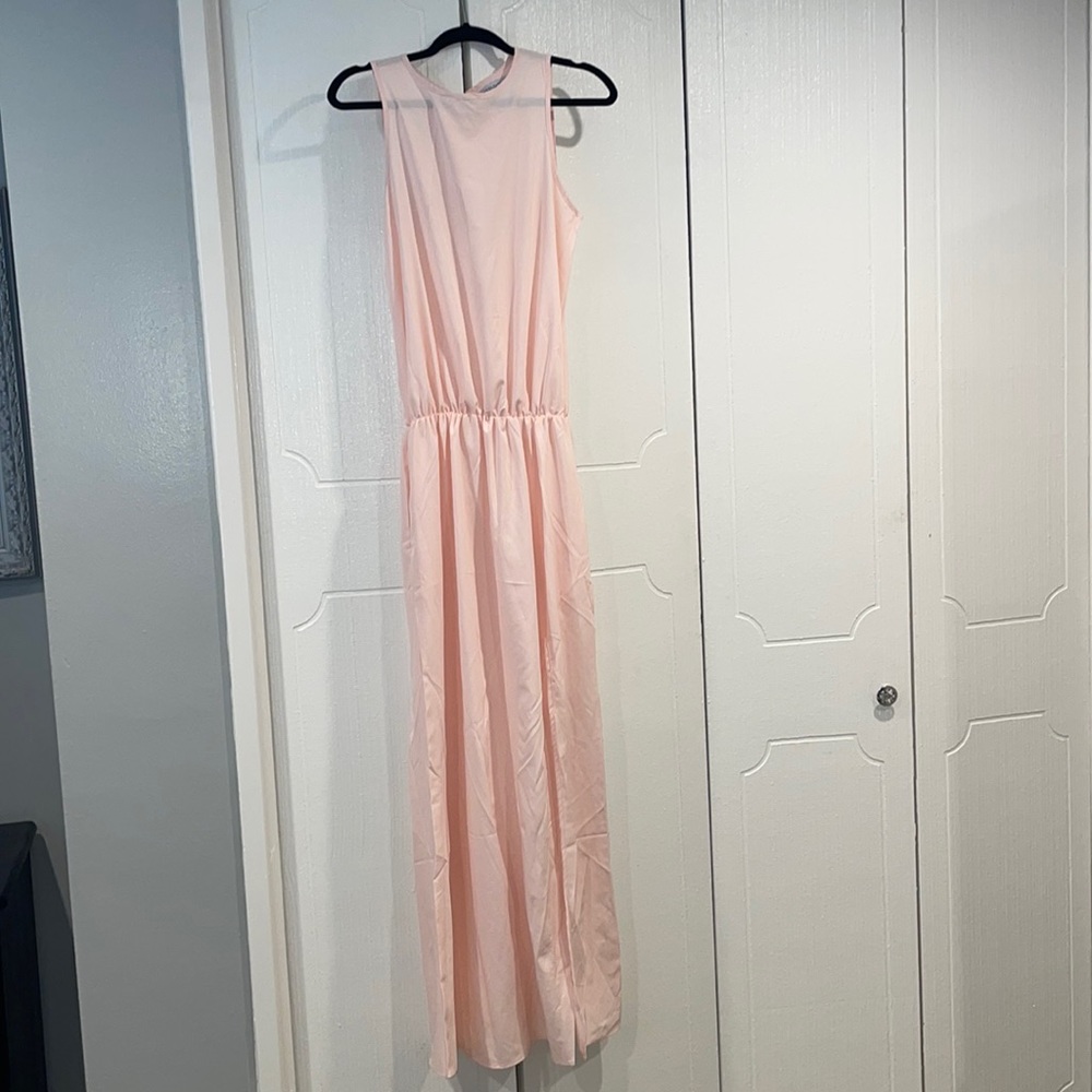 Miss look light pink side slit maxi dress